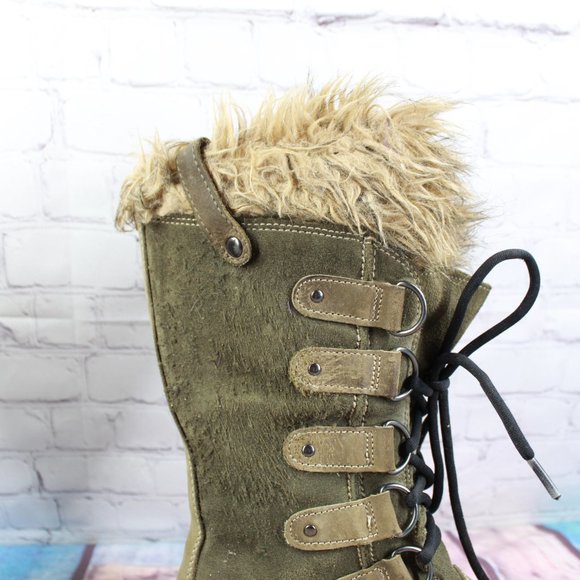 Sorel Joan of Arctic Green Suede Faux Fur Waterproof Winter Boots Size 7 - Picture 7 of 10
